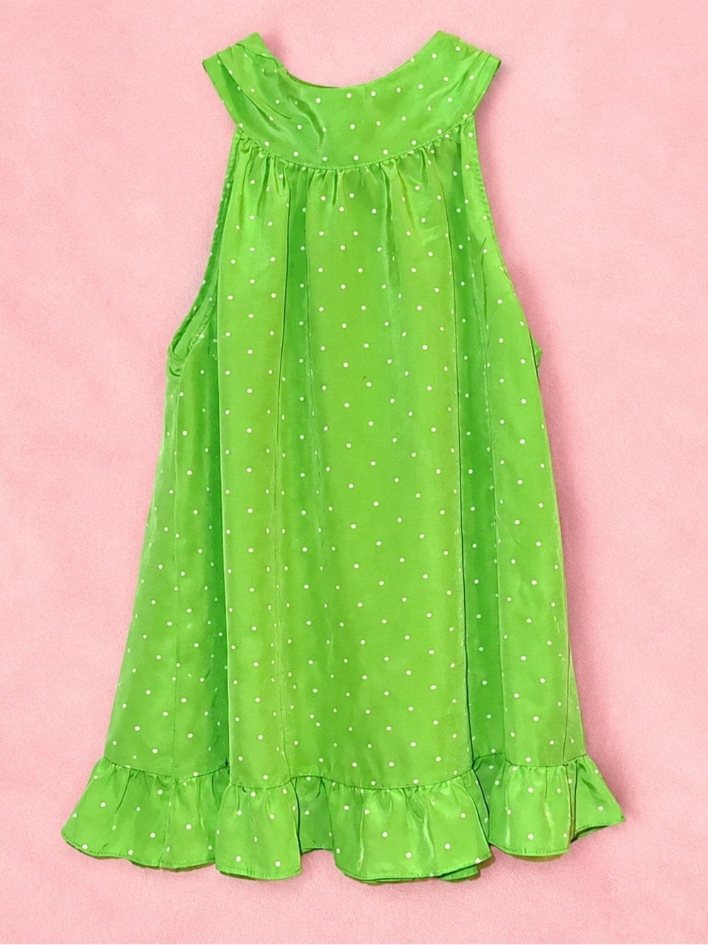 ✨ Lilly Pulitzer Green Polka Dot Sleeveless Swing Top Ruffle Hem Size Large